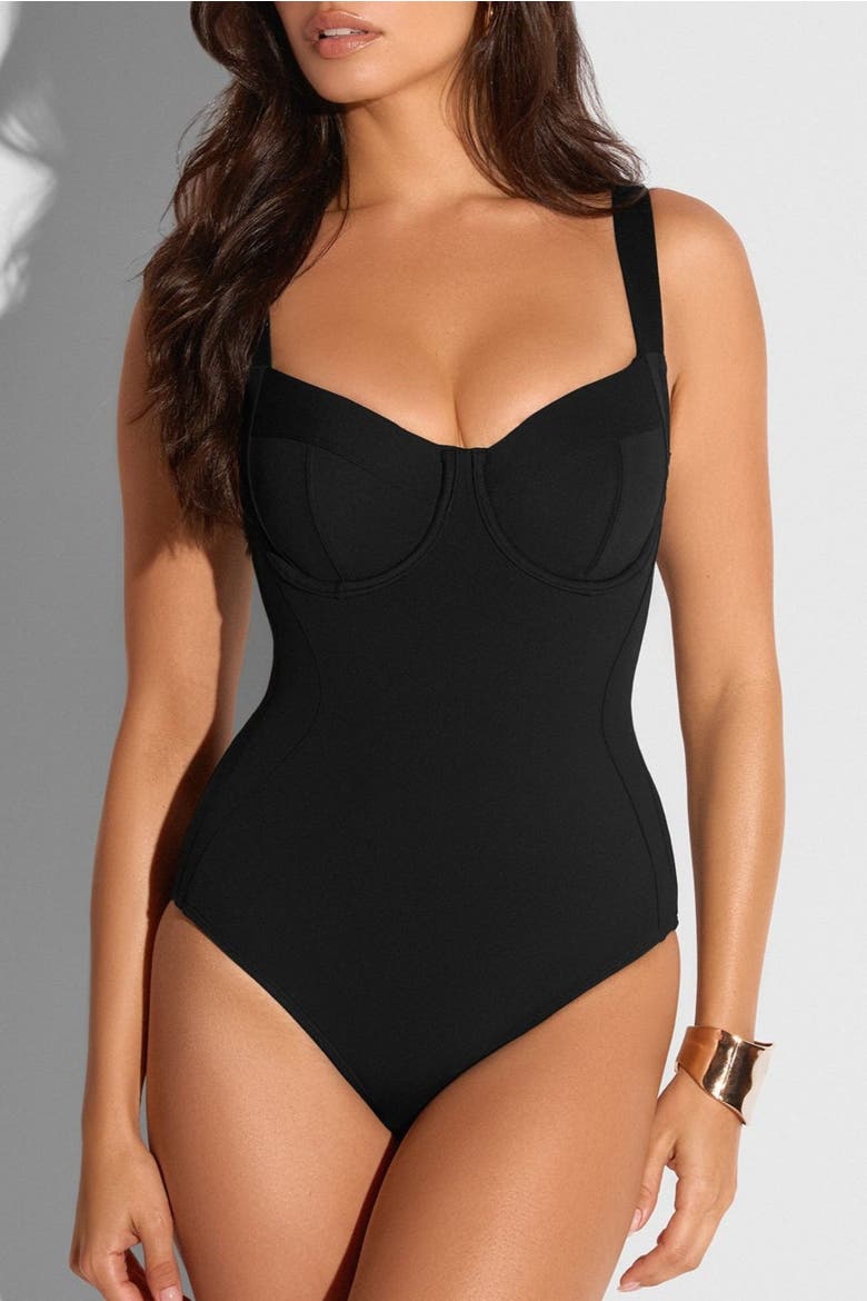 Mega Sculpting Underwire B/C Cup One Peice Swimsuit, Main, color, Contour Black