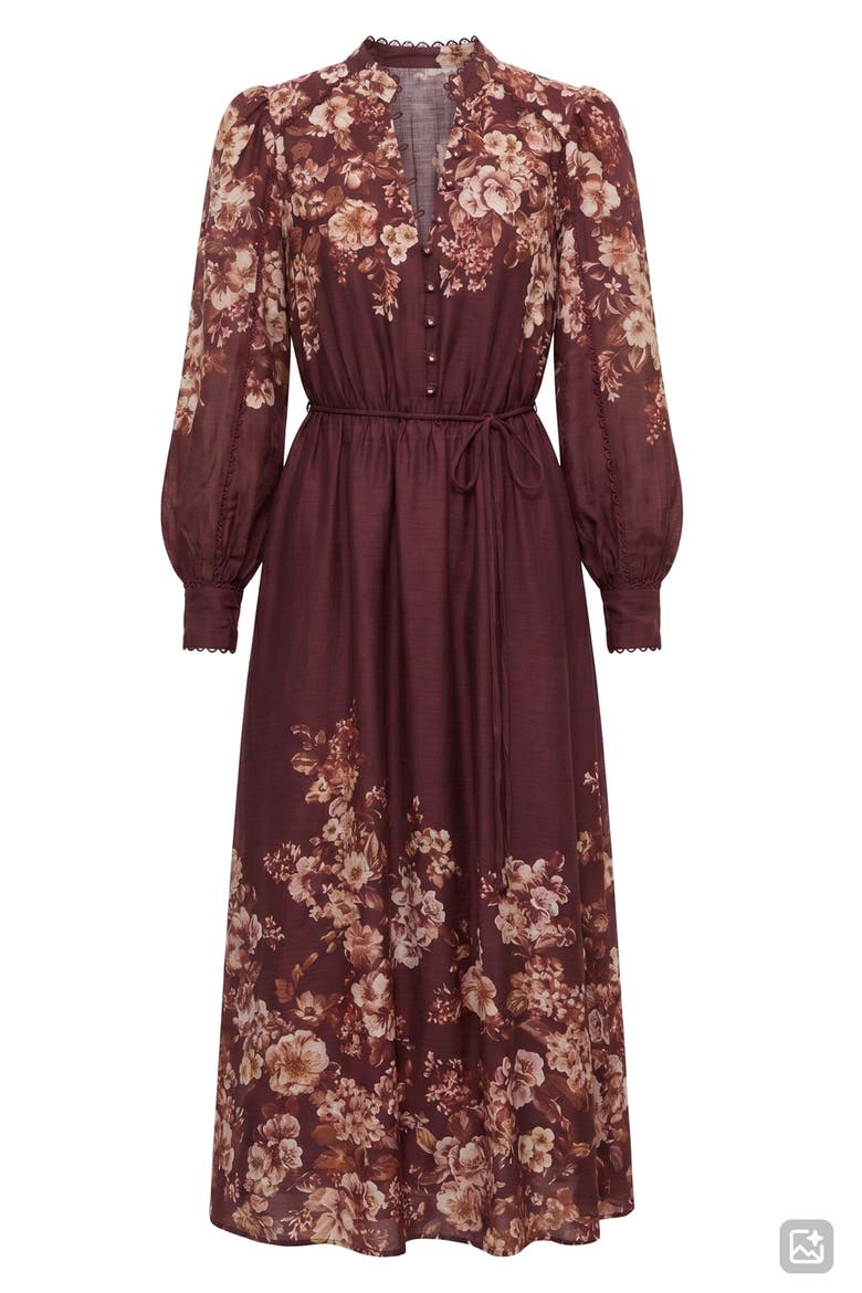 Peyton Belted Long Sleeve Button Front Maxi Dress, Alternate, color, WINE HAMPSHIRE FLORAL