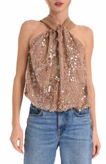 CIEBON Mae Sequin Twist Neck Sleeveless Top