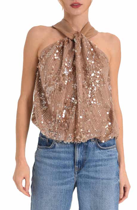 CIEBON Mae Sequin Twist Neck Sleeveless Top