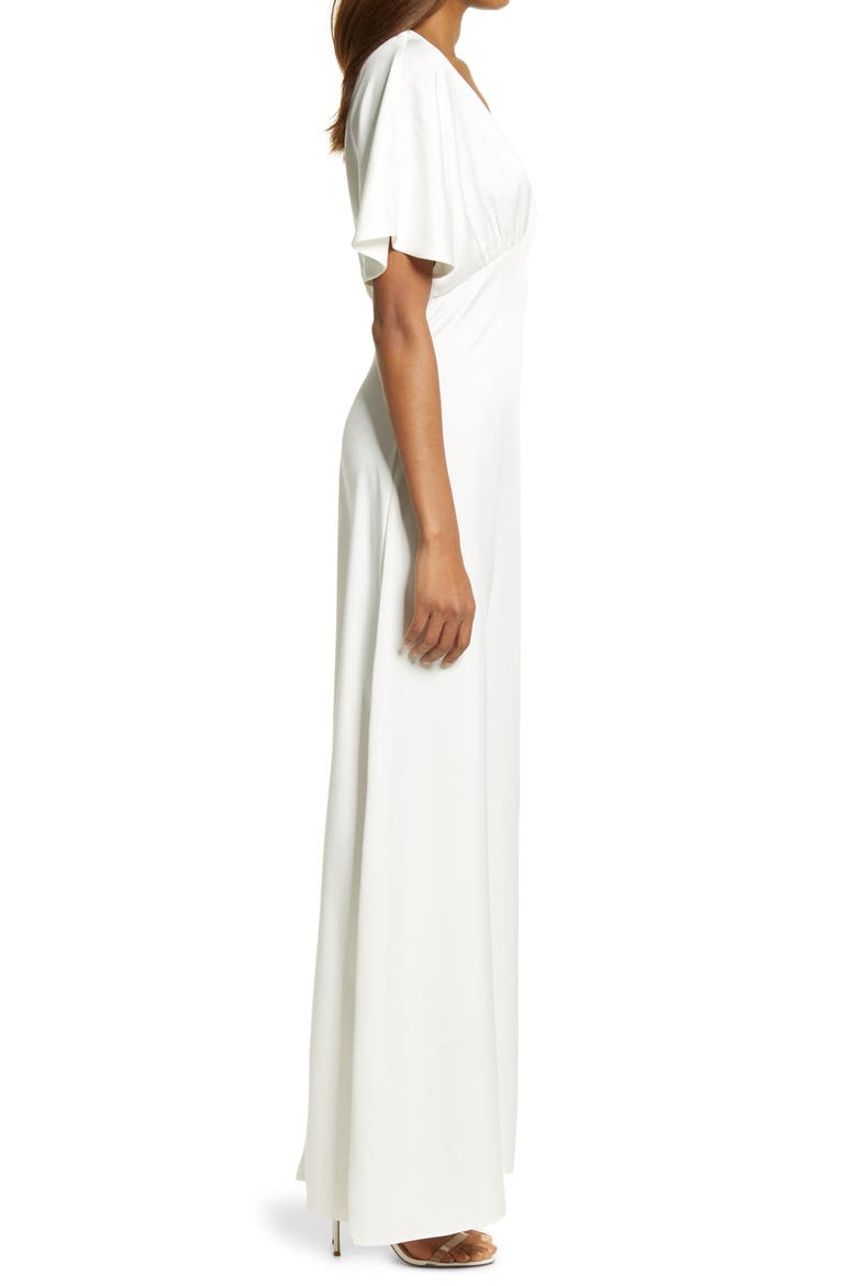 The Chiara Flutter Sleeve Satin Dress, Alternate, color, IVORY