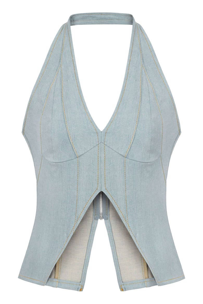 Womens Monte Corset Denim Top, Alternate, color, Ice Blue