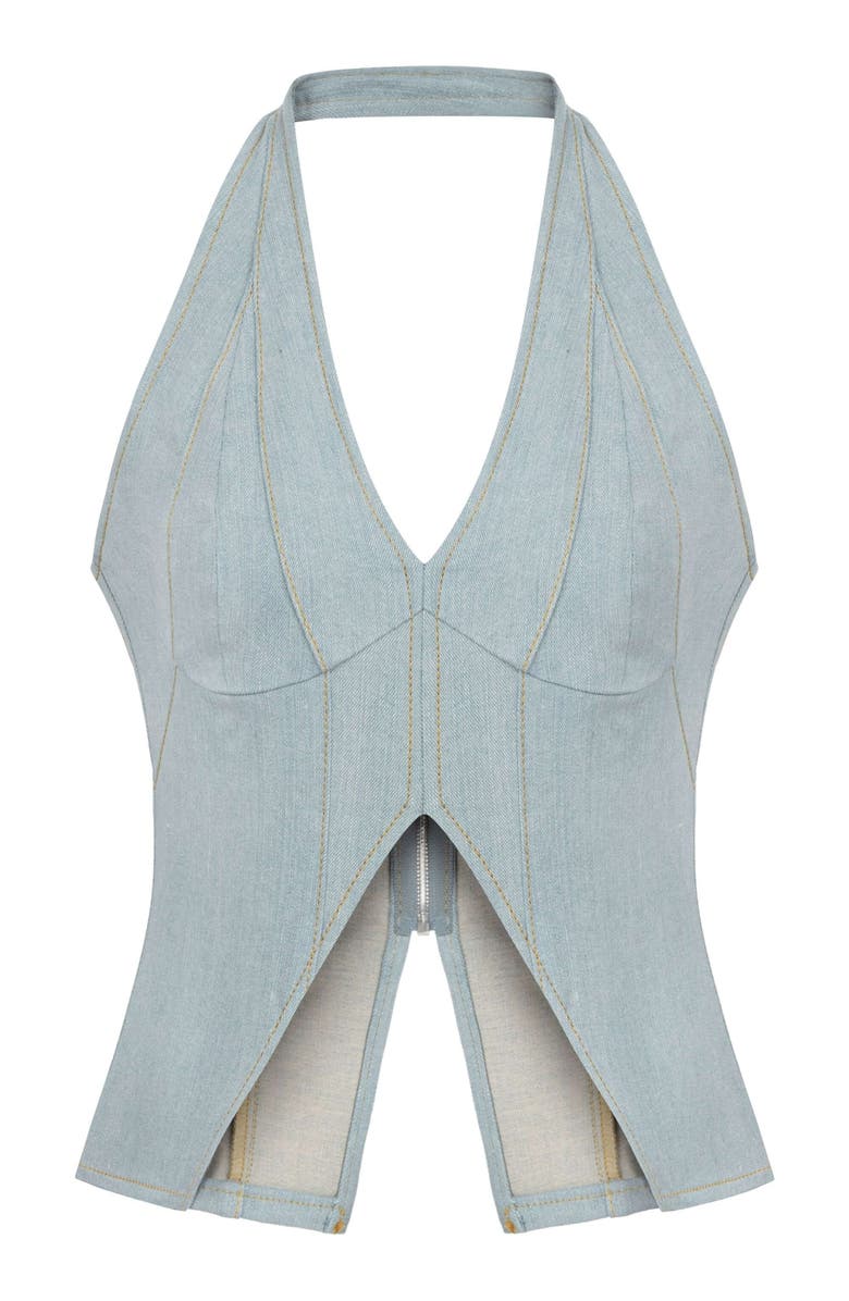 Jendue Womens Monte Corset Denim Top, Alternate, color, Ice Blue