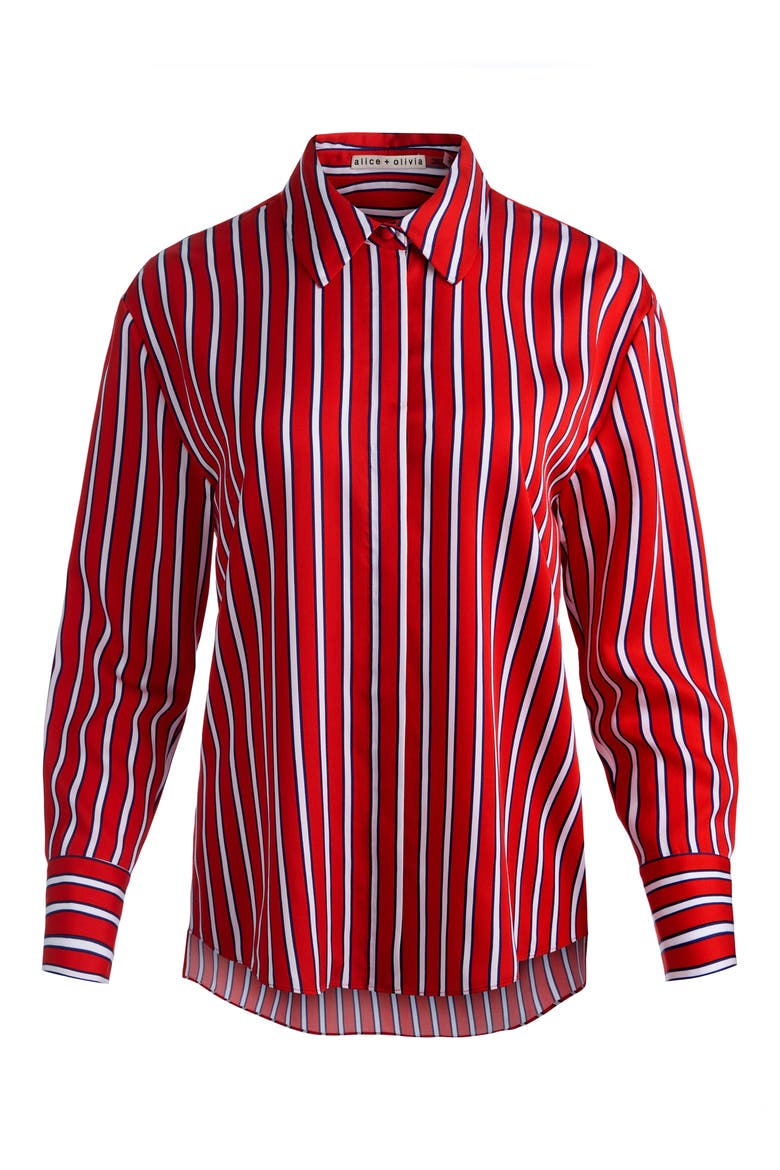 Dimitra Oversize Stripe Button-Up Shirt, Alternate, color, TEAKWOOD CHILI PEPPER