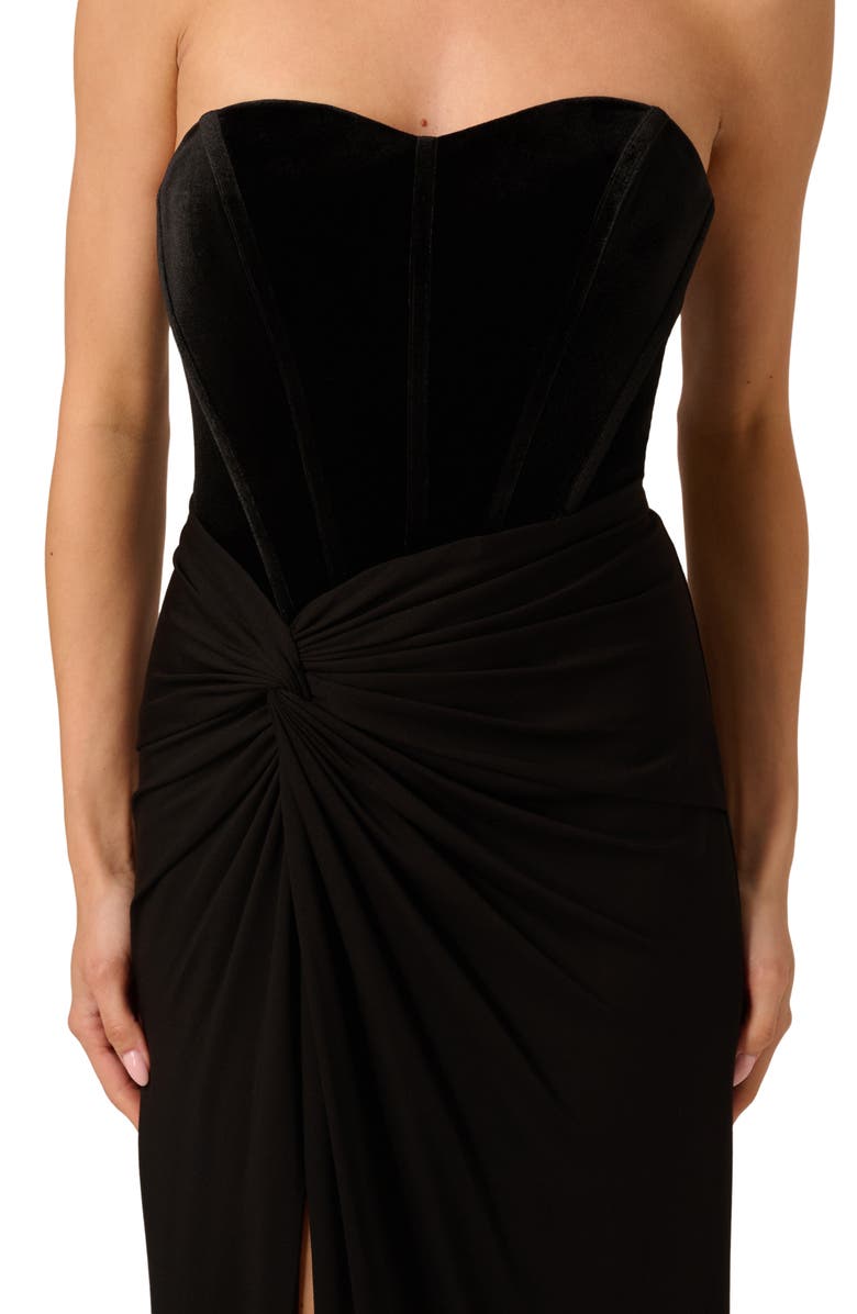 Adrianna Papell Velvet & Jerset Slit Gown, Alternate, color, Black
