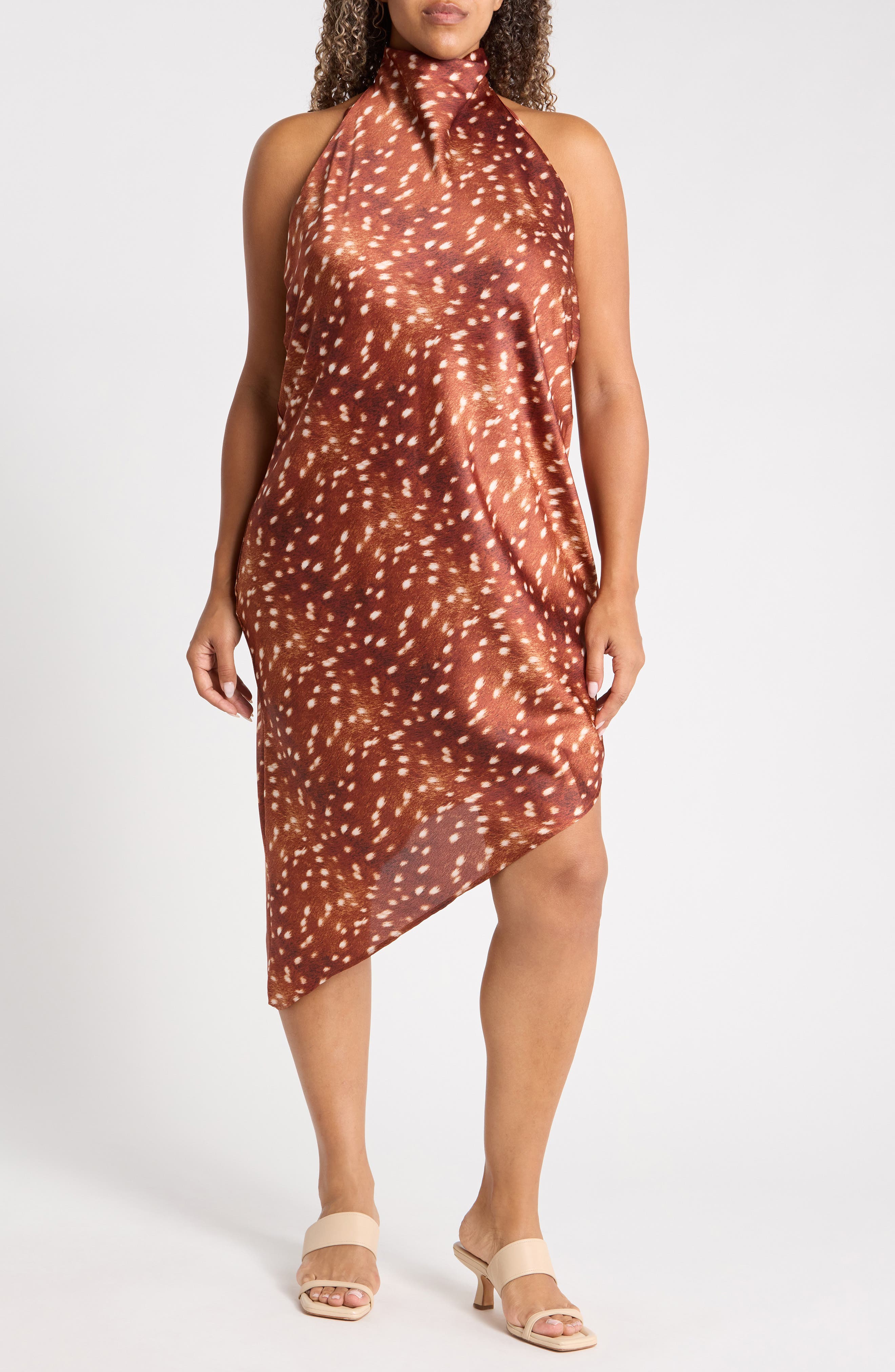 Asymmetric Satin Halter Dress