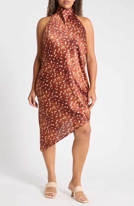 Asymmetric Satin Halter Dress