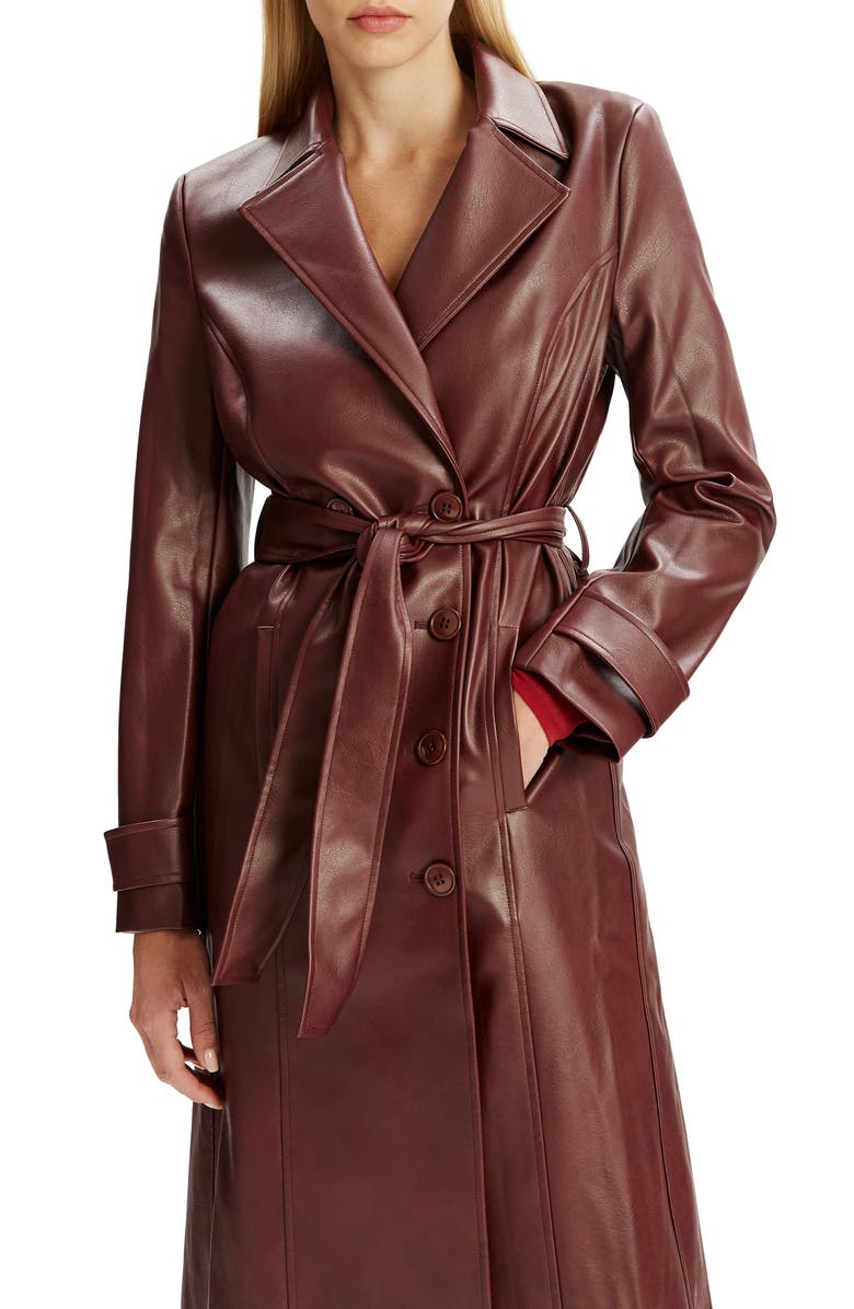 Bardot Double Breasted Faux Leather Longline Coat, Alternate, color, Burgundy