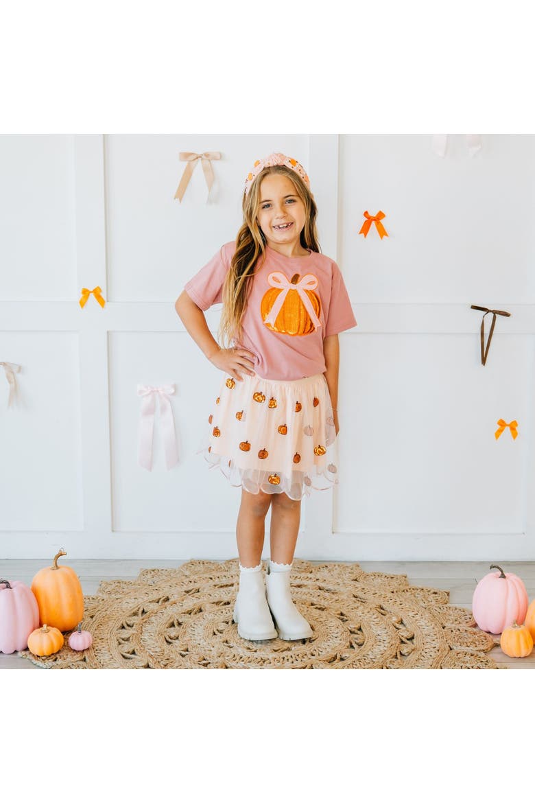 Pumpkin Sequin Patch Short Sleeve T-Shirt, Alternate, color, Dusty Rose