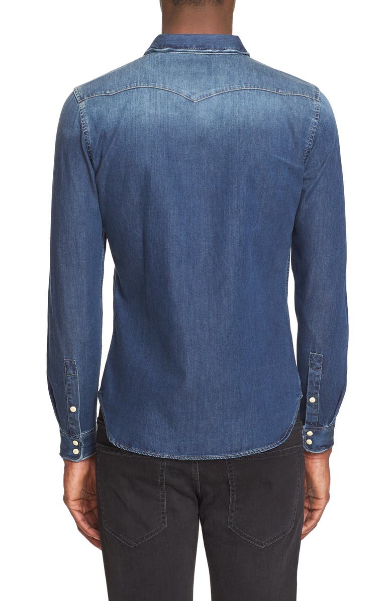 The Kooples Trim Fit Washed Denim Western Shirt, Alternate, color,