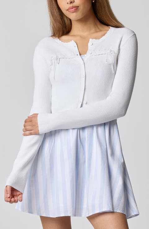 Baby Bow Rib Knit Button Front Crop Cardigan