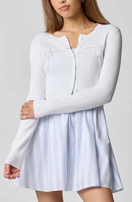 Baby Bow Rib Knit Button Front Crop Cardigan