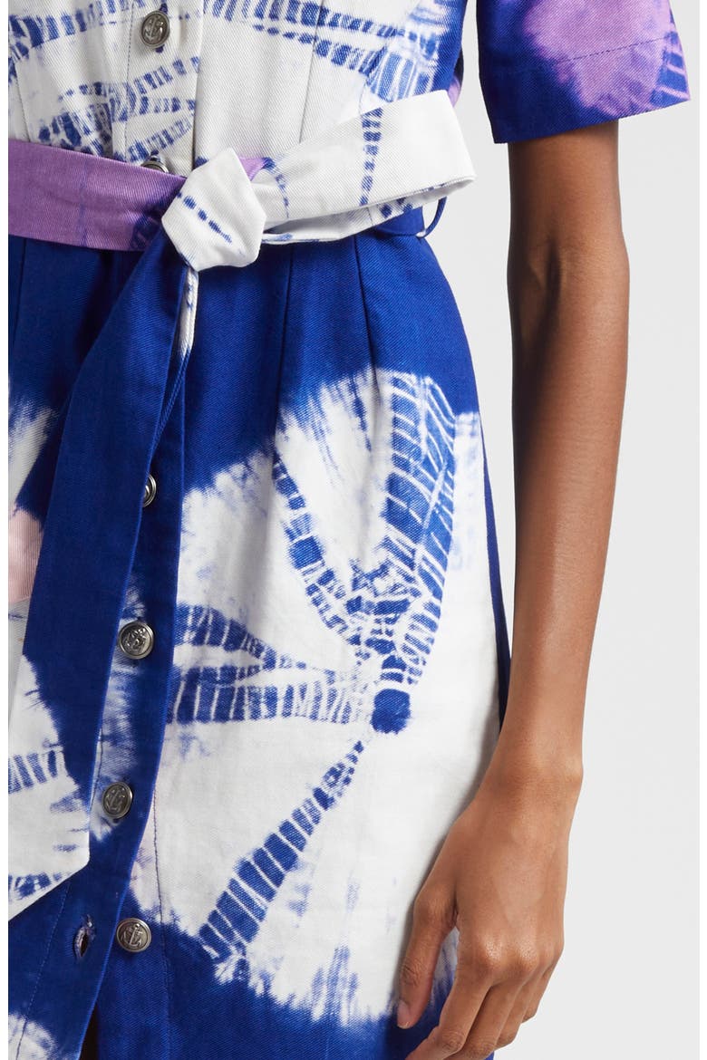 Kuti Tie Belt Button Front Denim Midi Dress, Alternate, color, BLUE MULTI