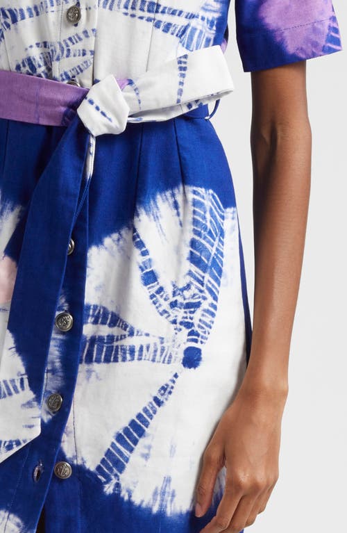 Busayo Kuti Tie Belt Button Front Denim Midi Dress In Blue Multi