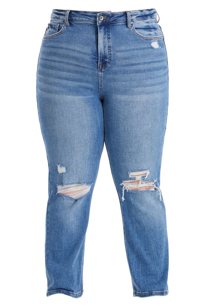 Sarah Ripped High Waist Ankle Straight Leg Jeans, Alternate, color, MEDIUM BLUE
