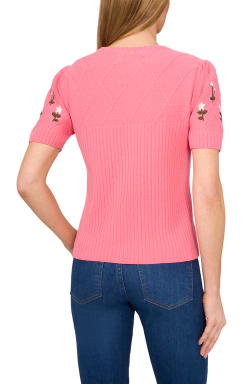 Shop Cece Embroidered Flowers Rib Sweater In Confetti