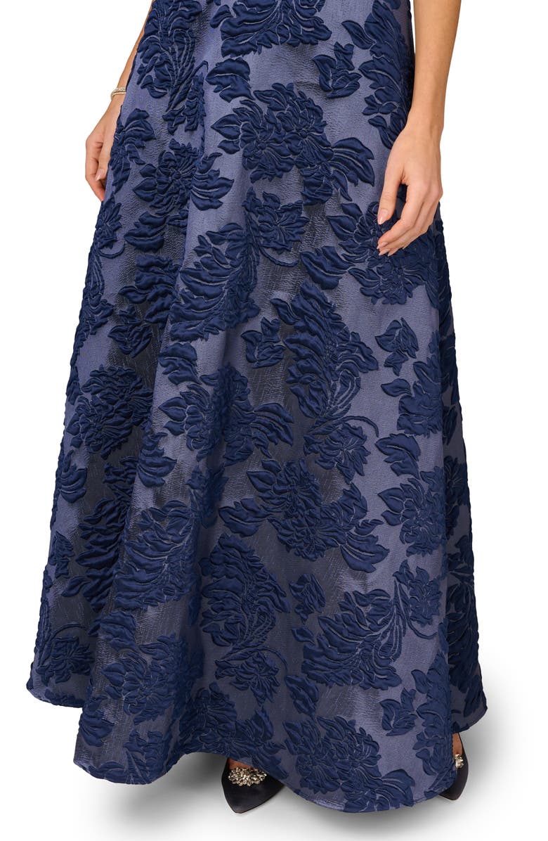 Aidan Mattox Floral Jacquard Off the Shoulder Gown, Alternate, color, Navy