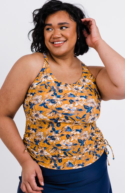 Calypsa Plus Size Maya Tankini Swim Top With Built-in Bra In Yellow