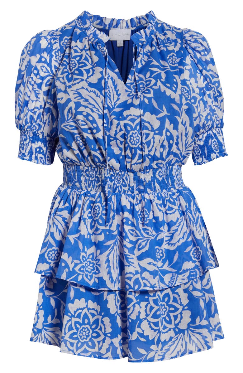 SUGARLIPS Marny Floral Rai Ruffle Cotton Dress, Alternate, color, Blue/ White