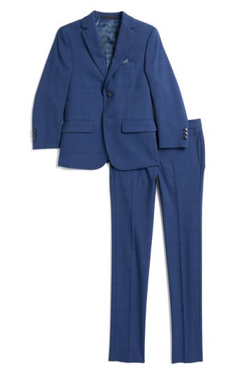 Tallia Kids' Classic Plaid Sport Coat & Pants Suit Set In Navy/blue