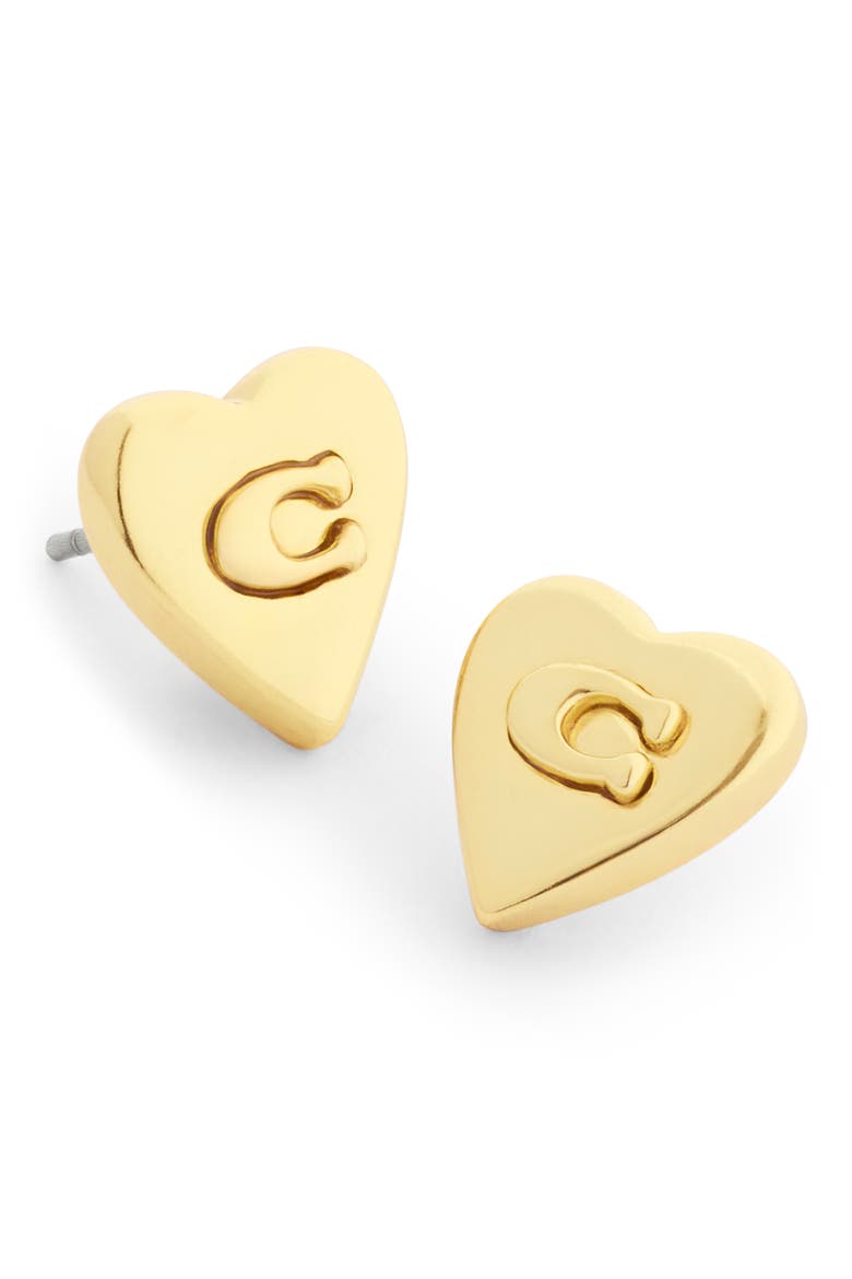C Heart Stud Earrings, Alternate, color, GOLD