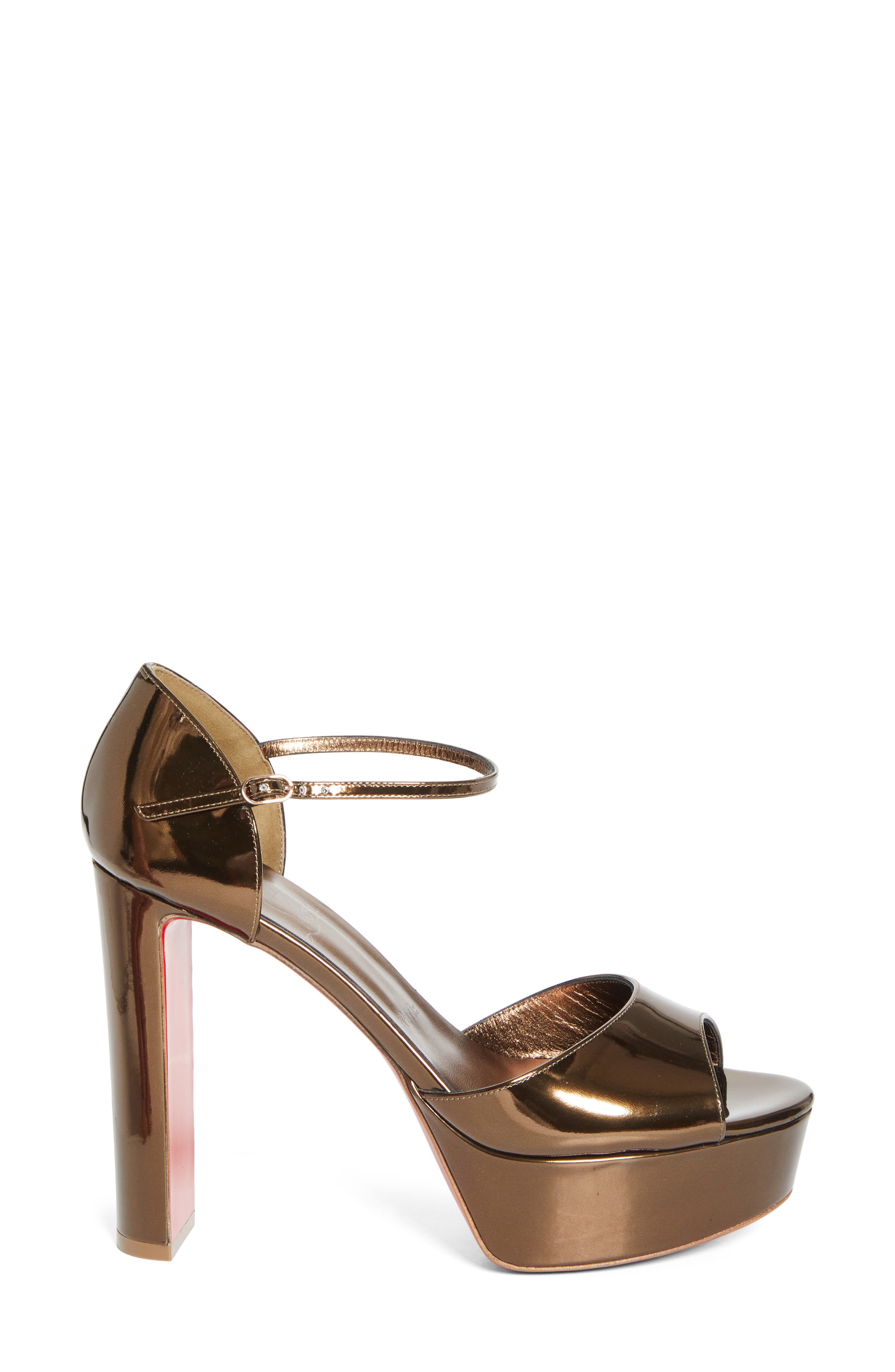 Christian Louboutin Sandaloo Metallic Peep-Toe Sandal, Alternate, color, Bronzo/ Bronzo