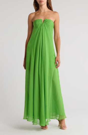 Cult Gaia Janelle Strapless Floral-print A-line Gown In Green