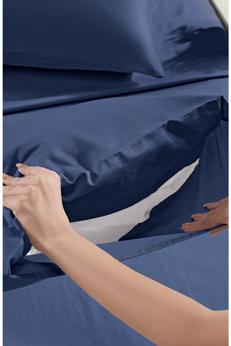 Signature Comfort 100% Egyptian Cotton Soft Sateen Sheet Set, Alternate, color, Navy Blue