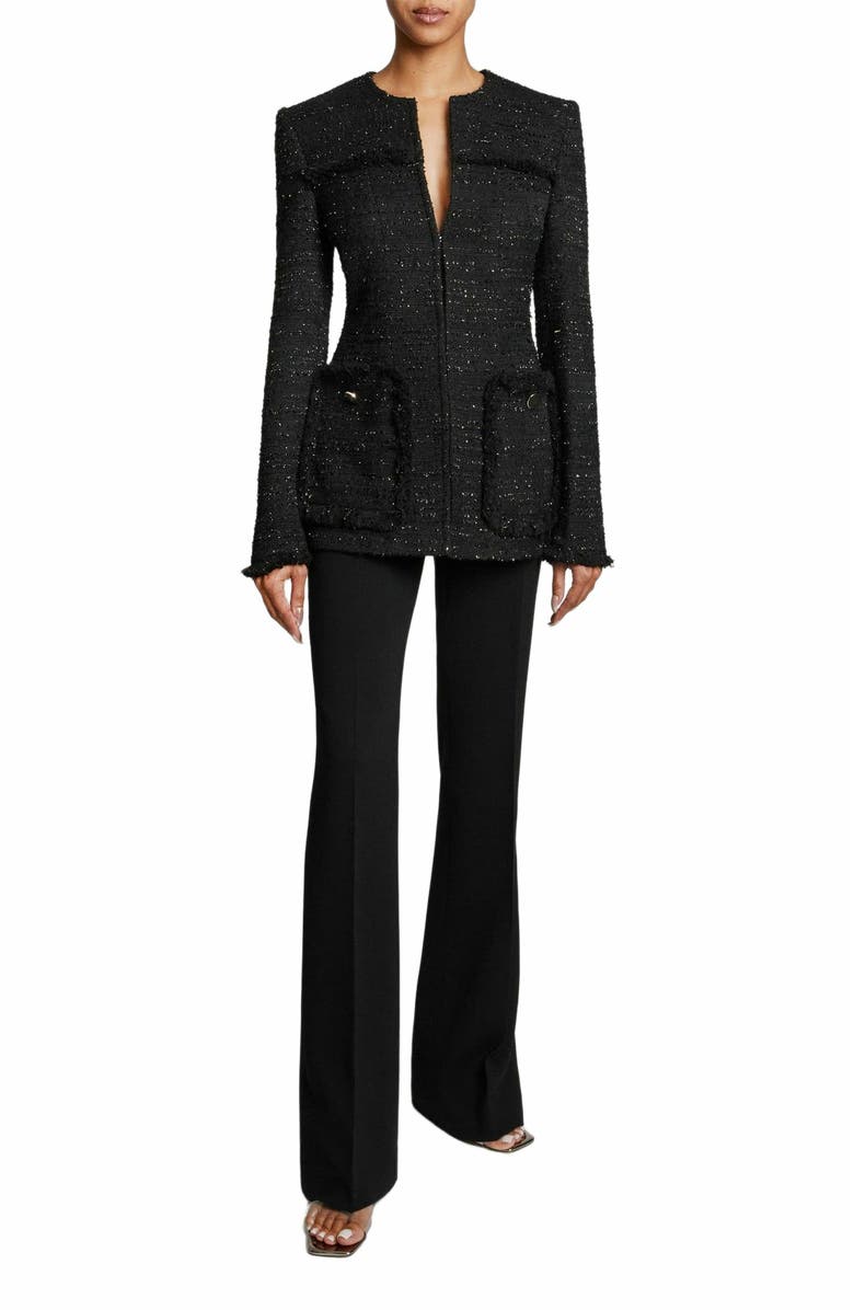 Santorelli BRITT Black with Gold Lurex Tweed Jacket with Fringe Detail, Main, color,