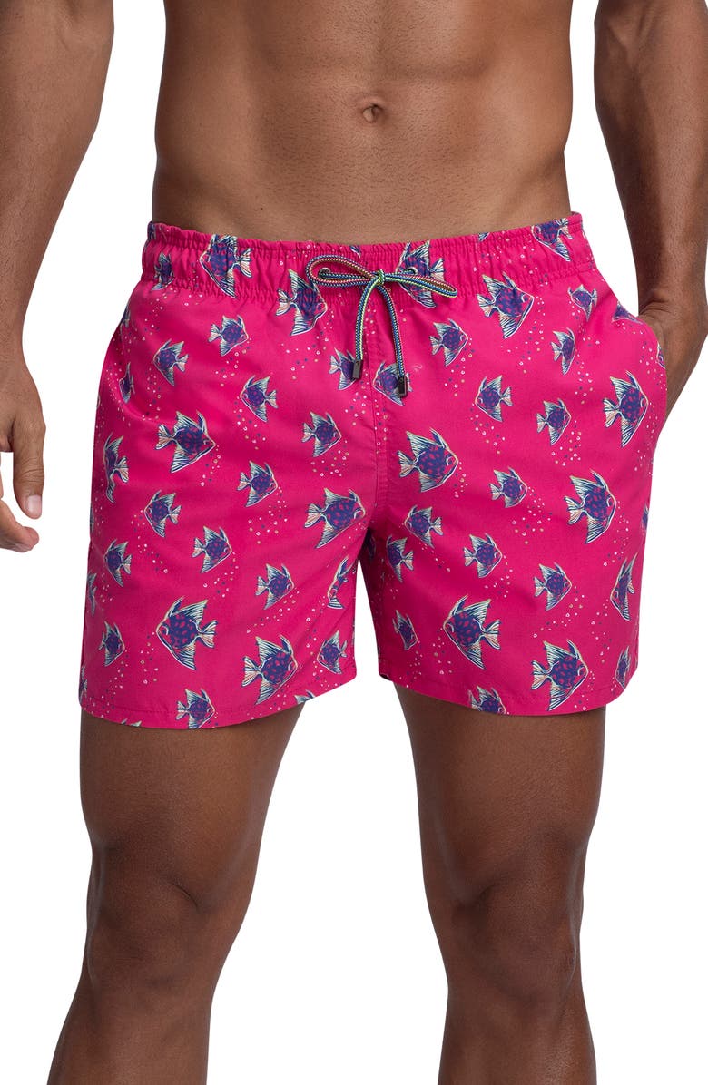 Bugatchi Angel Fish Print Swim Trunks, Main, color, 