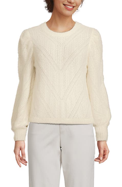 Eyelash Fuzzy Pointelle Puff Sleeve Sweater