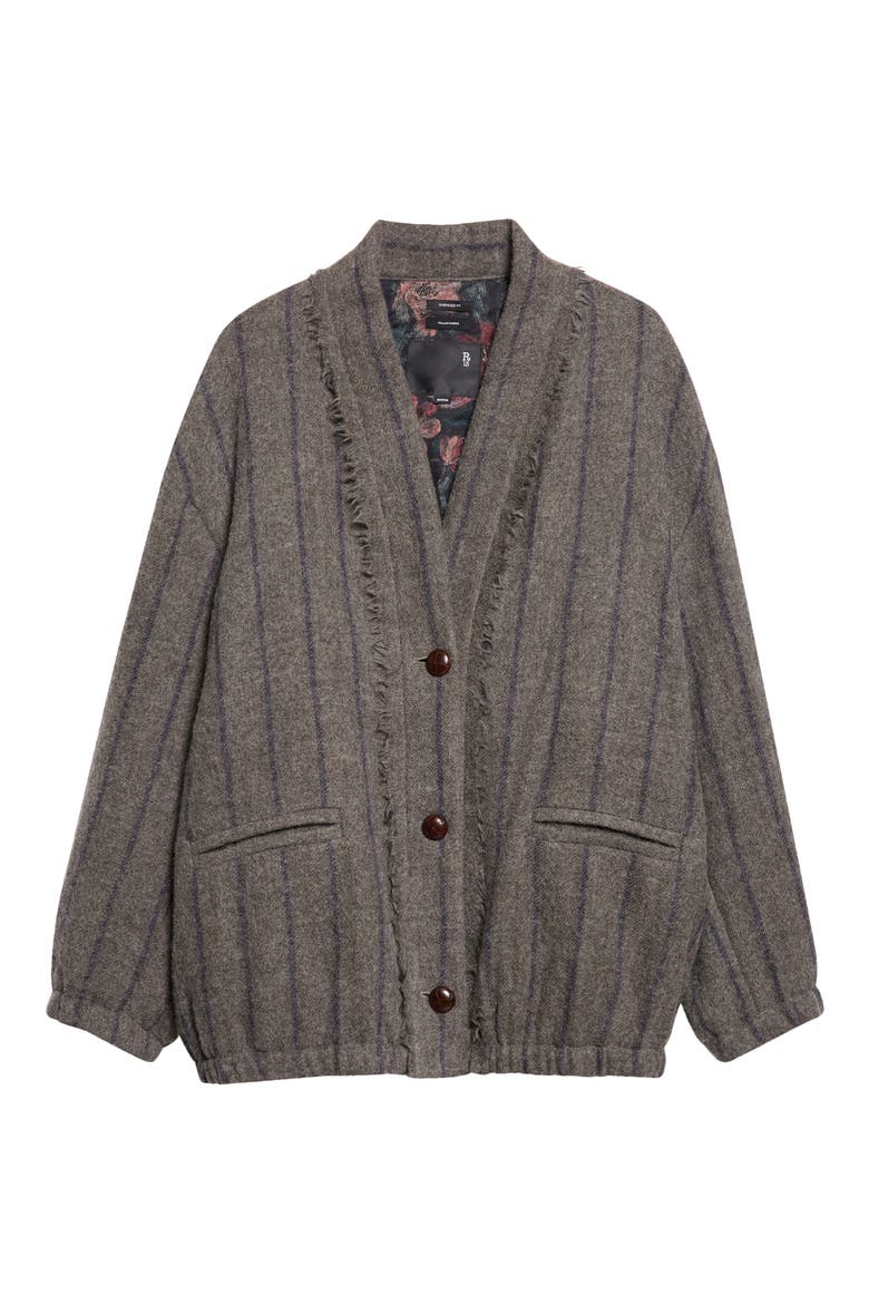 Padded Stripe Wool Cardigan, Alternate, color, GREY AND NAVY STRIPE