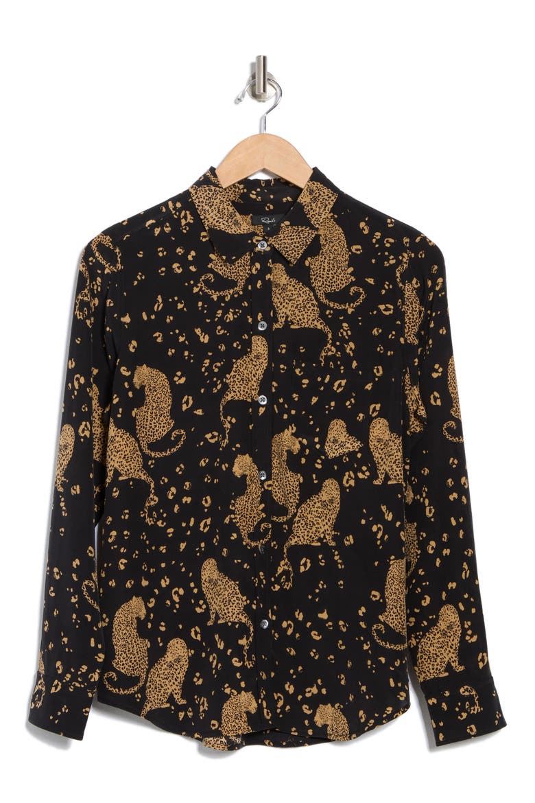 Kate Leopard Silk Button-Up Shirt, Alternate, color, NOIR LEOPARD