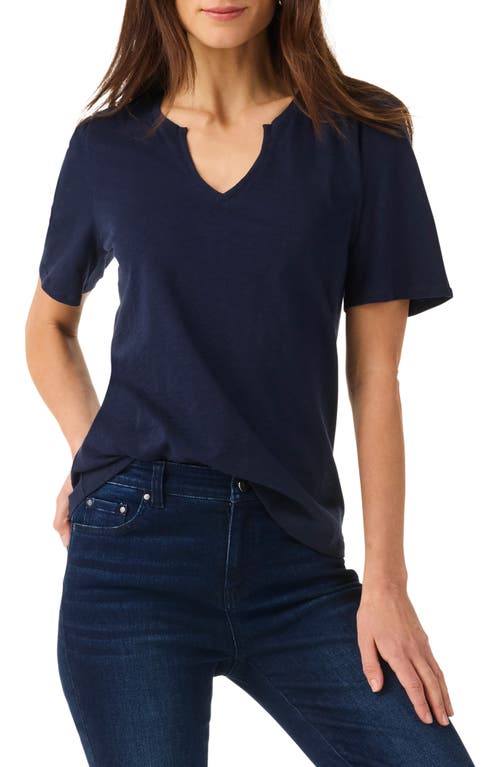 NZT by NIC+ZOE Split Neck Cotton T-Shirt in Dark Indigo 