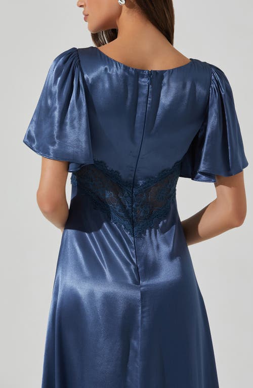 Astr Women's Aurelia Flutter Sleeve Lace Inset Dress In Slate Blue