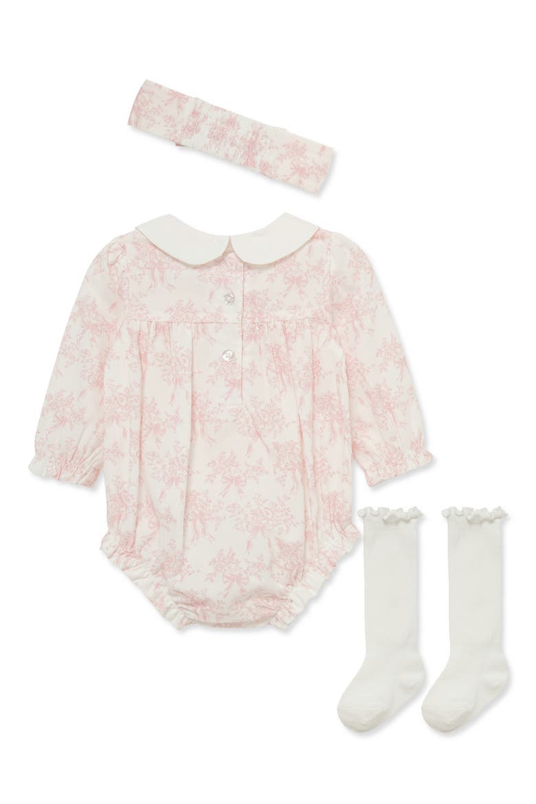 Toile Bubble Bodysuit, Headband & Socks Set, Alternate, color, PINK