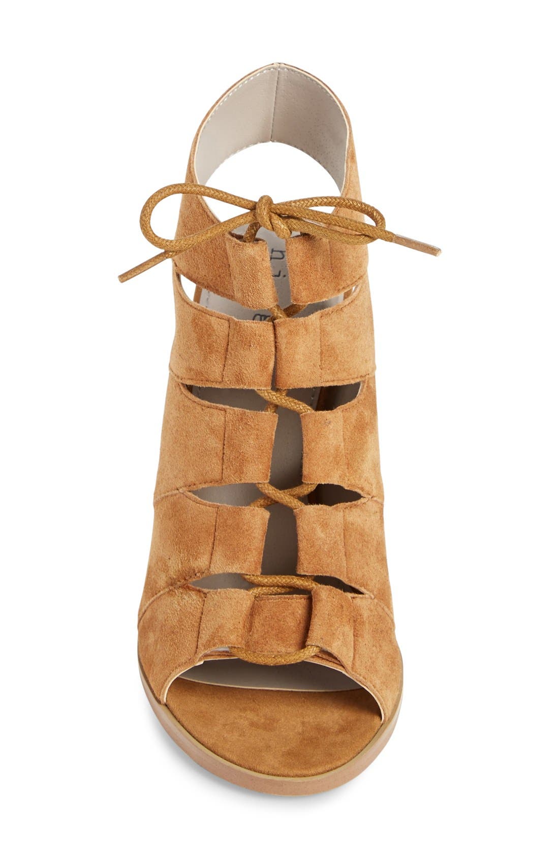 'Drea' Peep Toe Leather Sandal, Alternate, color, COGNAC LEATHER