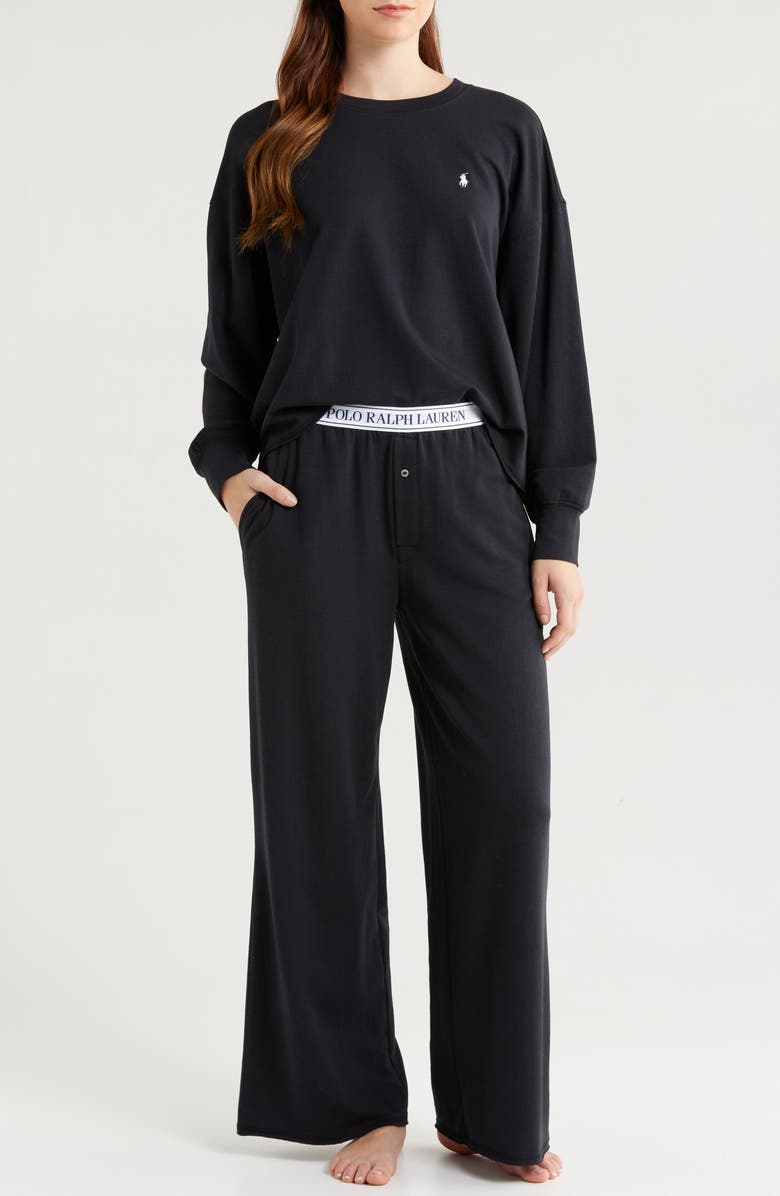 Polo Ralph Lauren Sweatshirt & Wide Leg Pajamas, Main, color, Polo Black