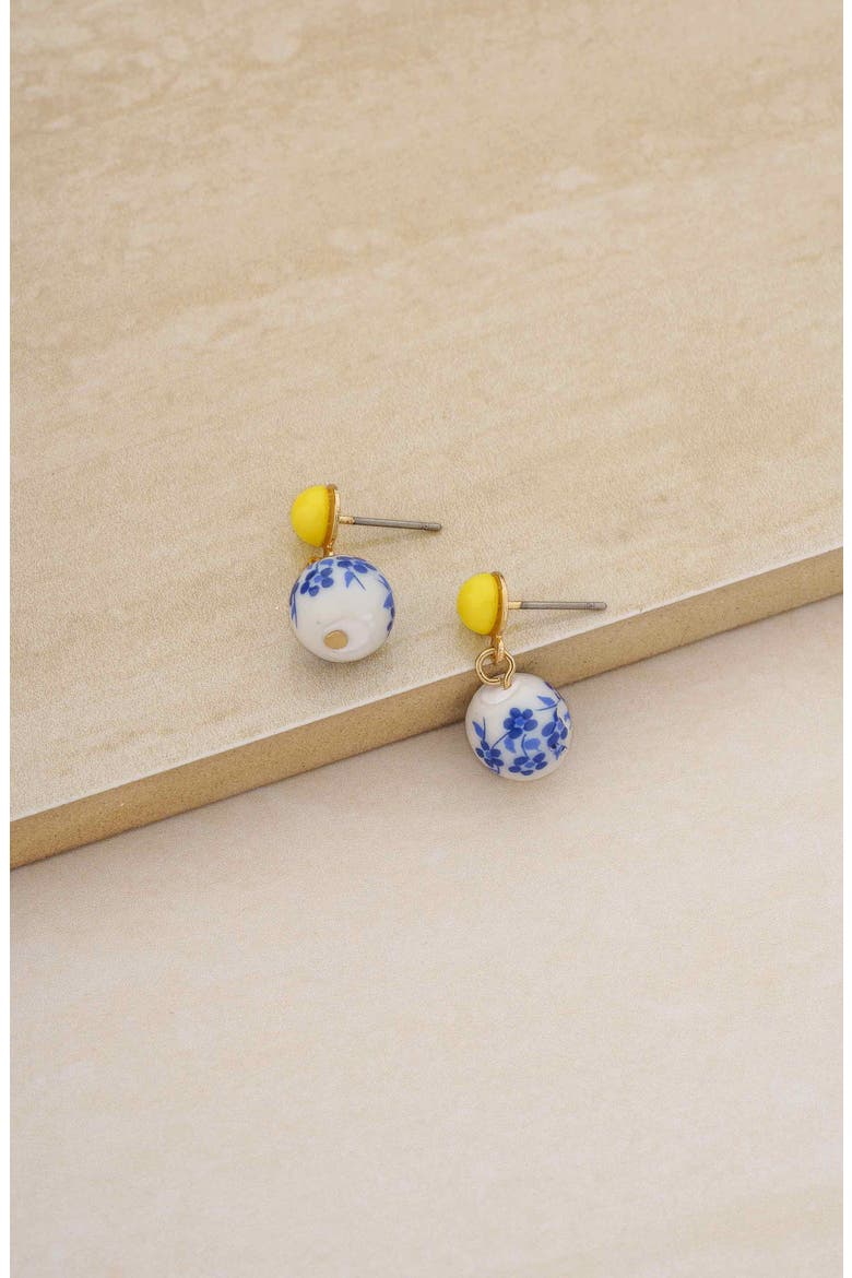 Chinoiserie Imitation Pearl Drop Earrings, Alternate, color, BLUE/ YELLOW MULTI