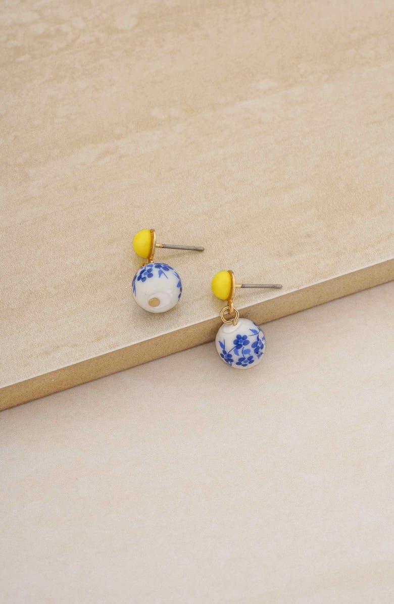 Ettika Chinoiserie Imitation Pearl Drop Earrings, Alternate, color, Blue/ Yellow Multi
