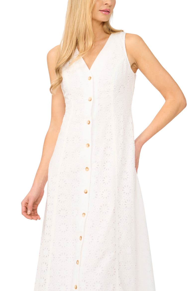 Sleeveless Cotton Eyelet Midi Dress, Alternate, color, ULTRA WHITE