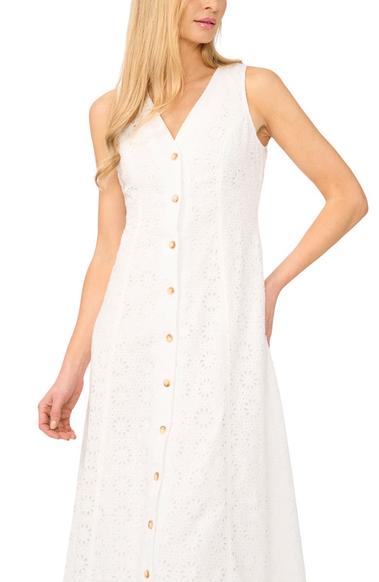 CeCe Sleeveless Cotton Eyelet Midi Dress, Alternate, color, Ultra White
