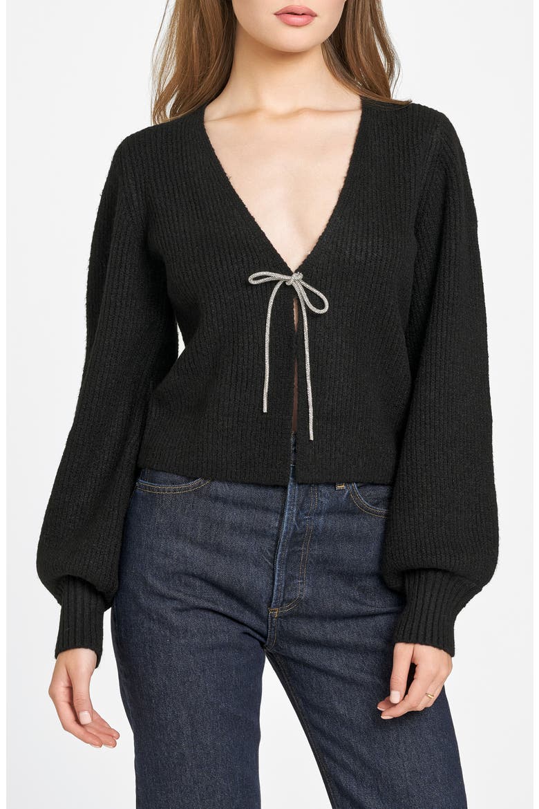 Lila Crystal Tie Cardigan, Main, color, BLACK