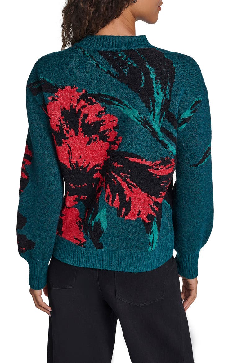 Floral Crewneck Sweater, Alternate, color, GLASS TEAL MULTI