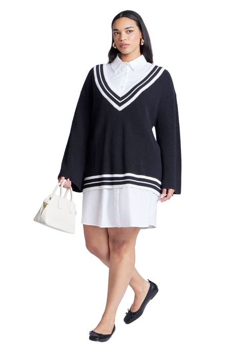 Striped Sweater Twofer Mini Shirt Dress (Plus Available)