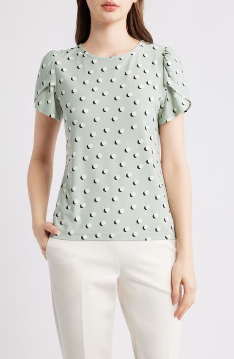 Dot Print Tulip Sleeve Top