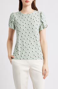 AK ANNE KLEIN Circle Print Tulip Sleeve Top