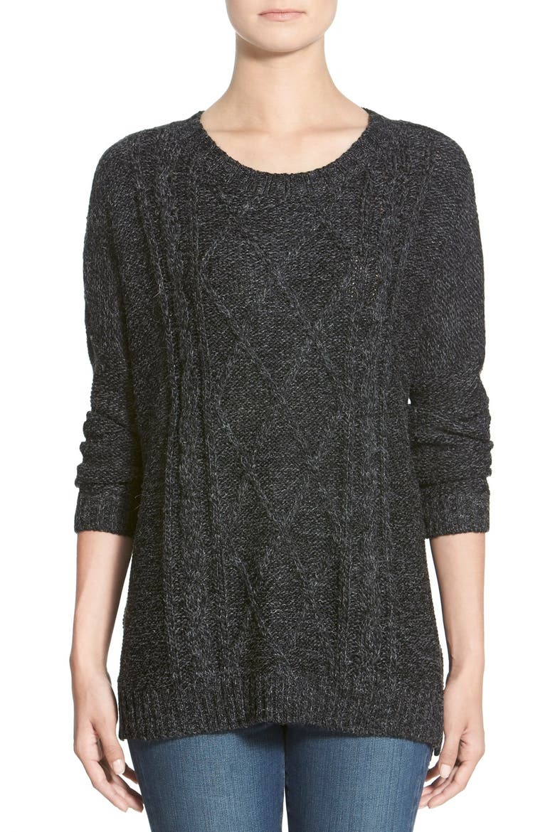 Cable Knit Sweater, Main, color, CHARCOAL