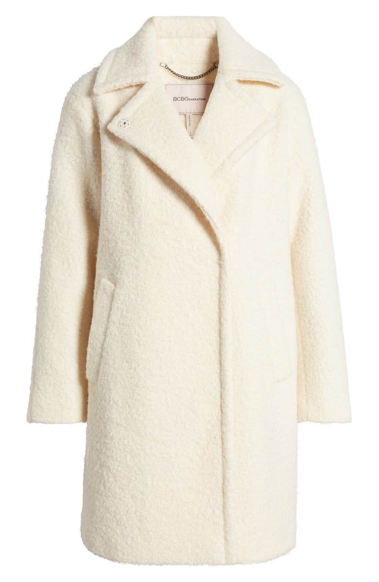 BCBGeneration Walker Notch Lapel Longline Bouclé Coat, Main, color, 