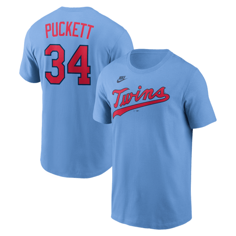 Men's Nike Kirby Puckett Light Blue Minnesota Twins Cooperstown Collection Name & Number T-Shirt